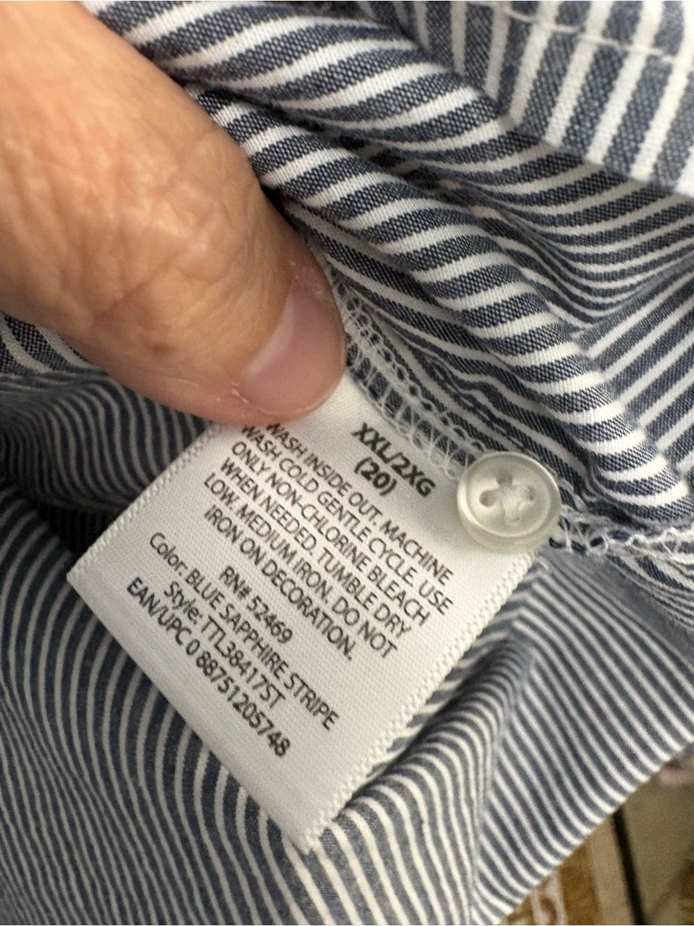 Time & Tru NWOT womens striped blue white striped pearl embelished blouse xxl/20 - Picture 8 of 8
